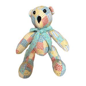 Donna Sharp 13" Quilted Teddy Bear Country Patchwork Pastels Cottagecore Nursery